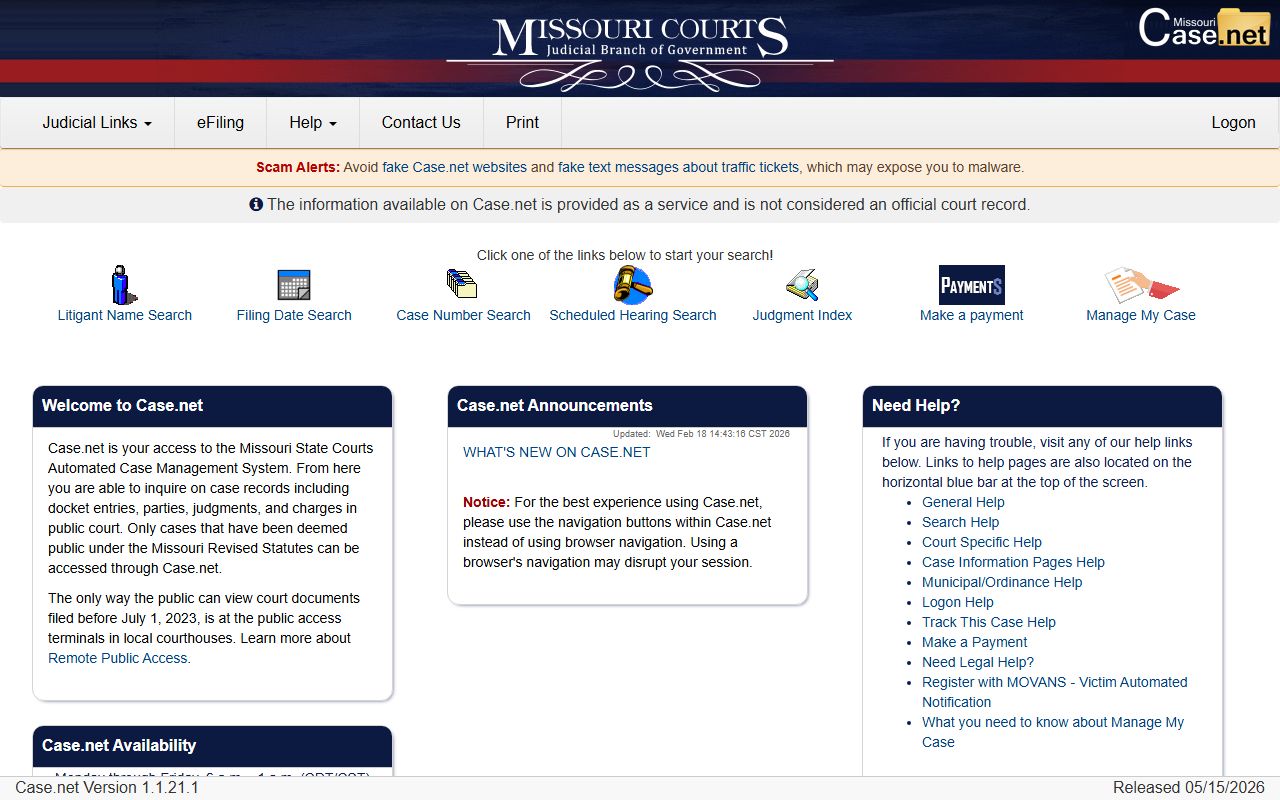 Warren County court records after arrest in Missouri Case.net